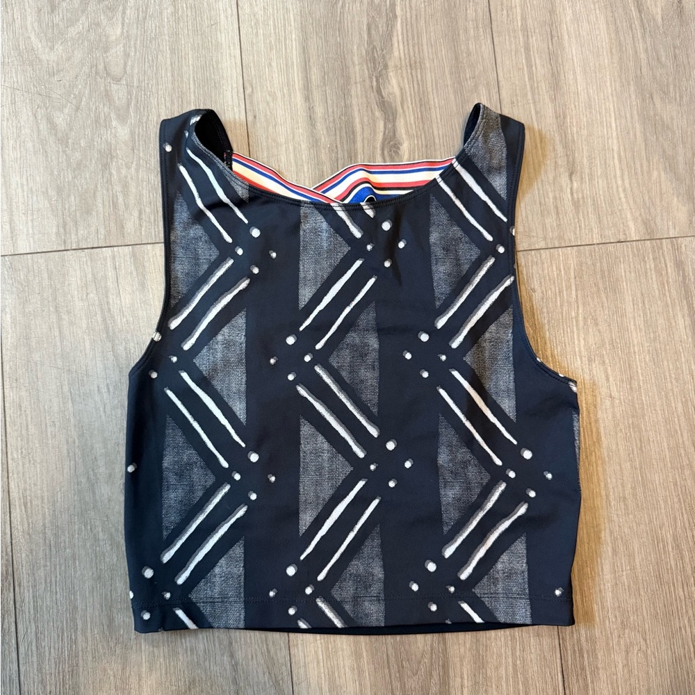 Nike Black and Silver Graphic Crop Sports Bra